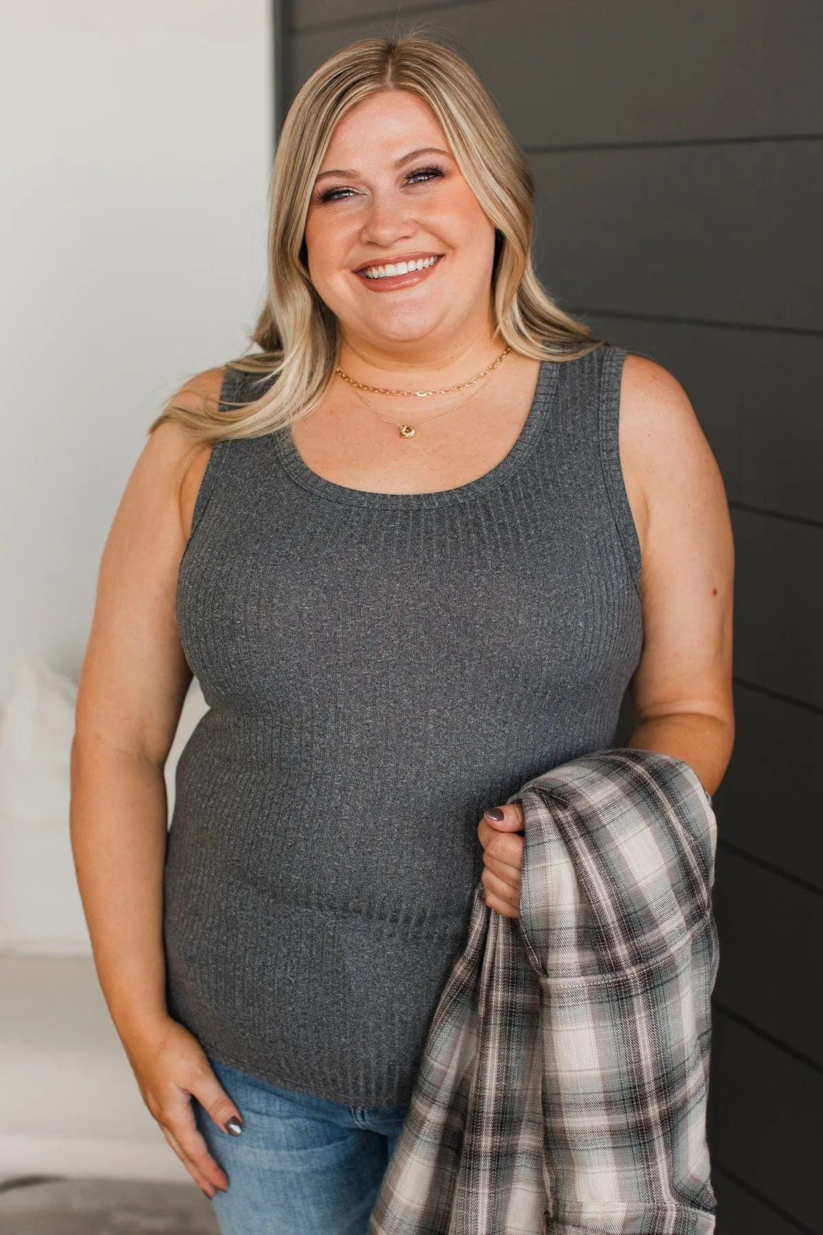 What A Delight Ribbed Tank Top- Charcoal