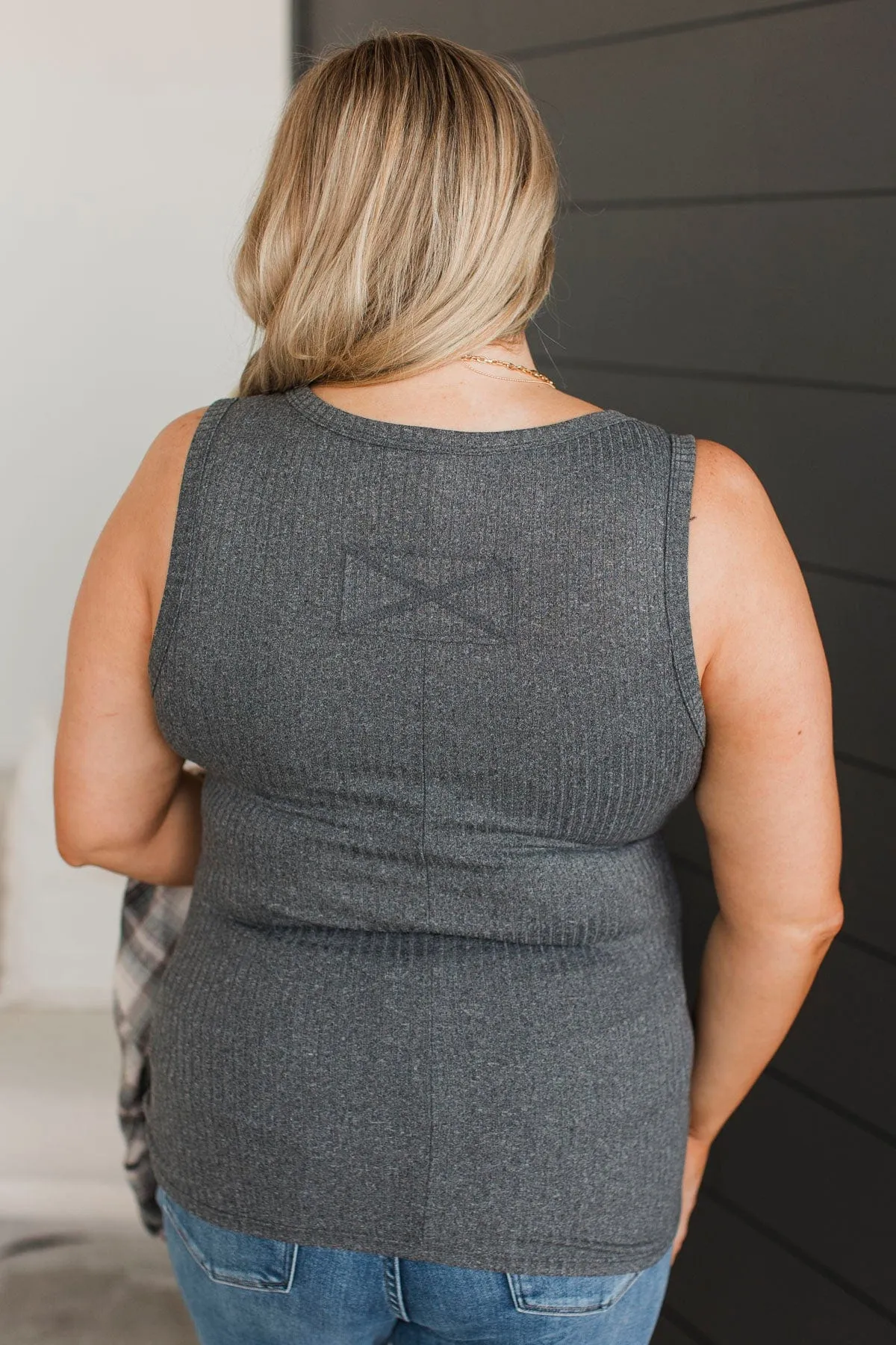 What A Delight Ribbed Tank Top- Charcoal