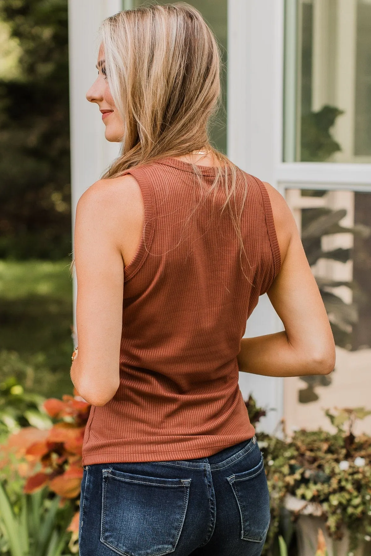 Where To Now Ribbed Tank Top- Brick