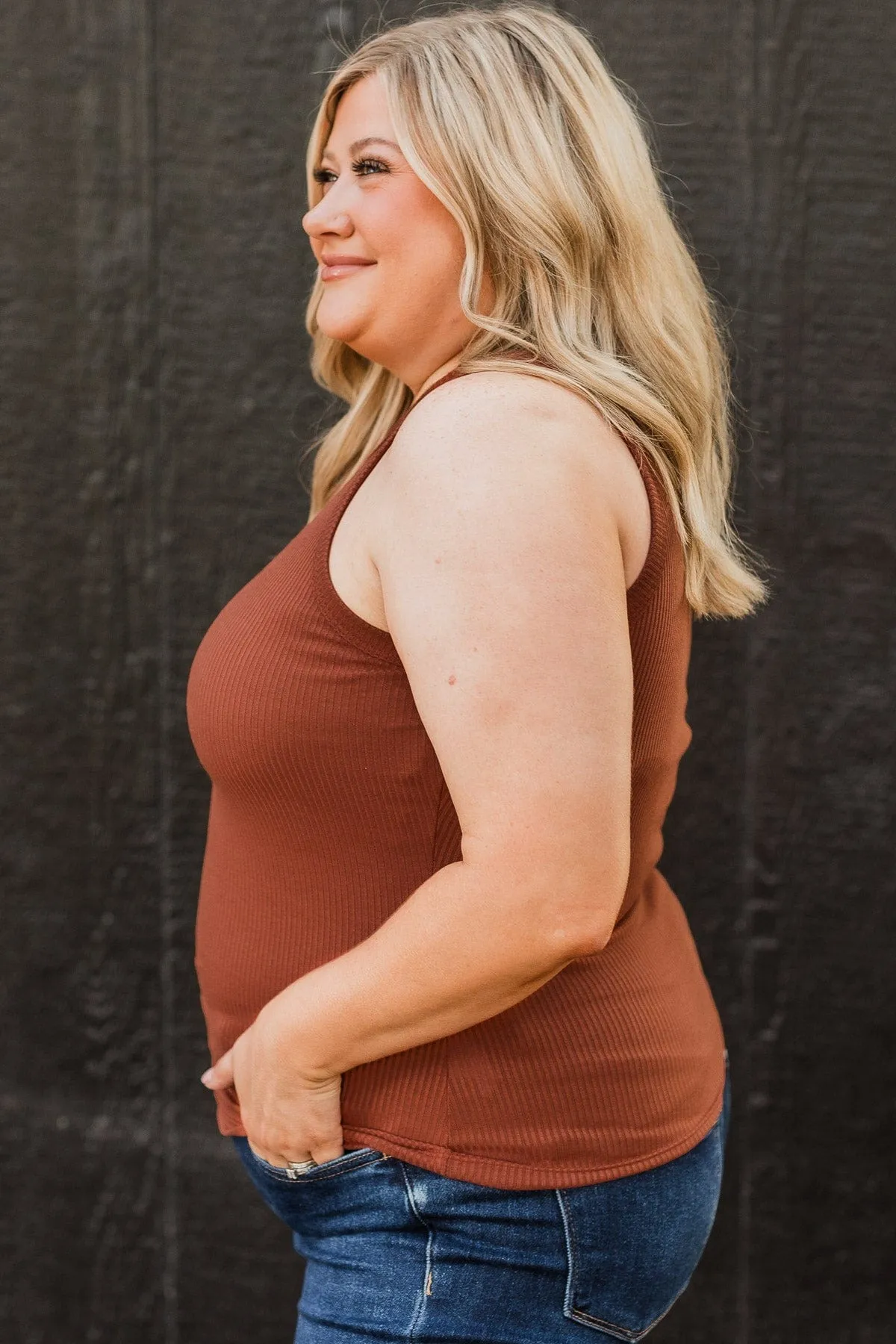 Where To Now Ribbed Tank Top- Brick