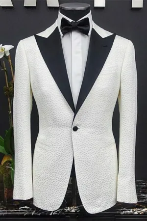 White Peaked Lapel One Button Slim Fit Wedding Groom Suits