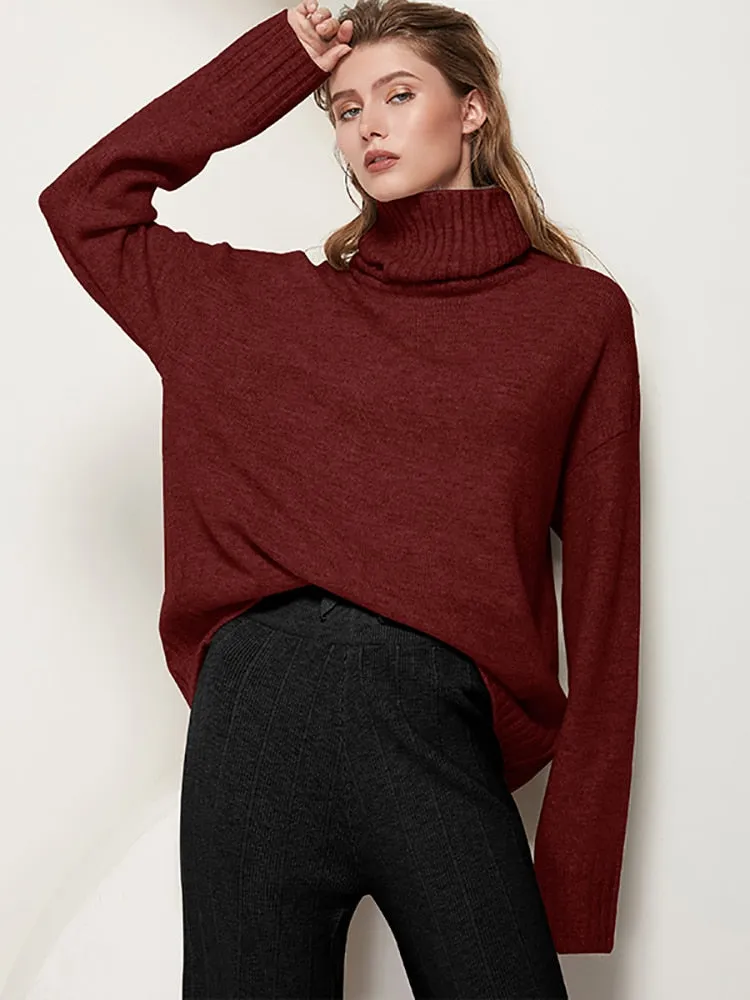 Womens Knitted Wool Turtleneck Sweater