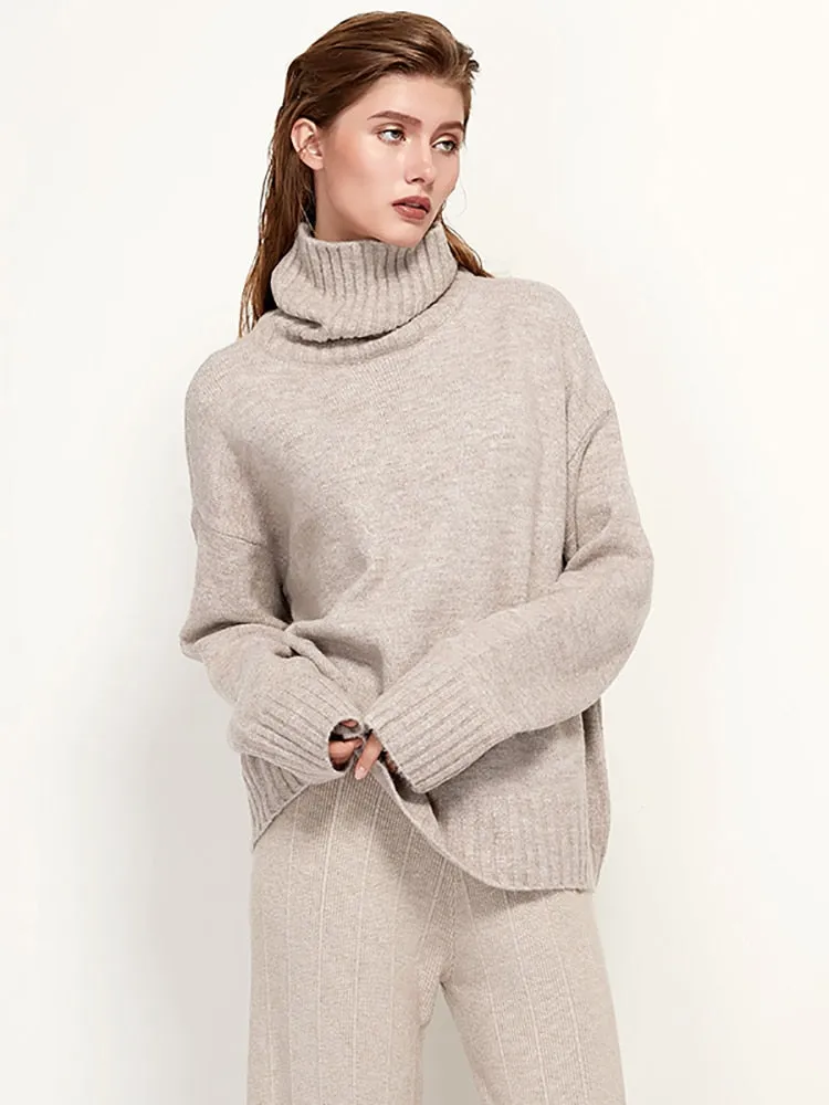 Womens Knitted Wool Turtleneck Sweater