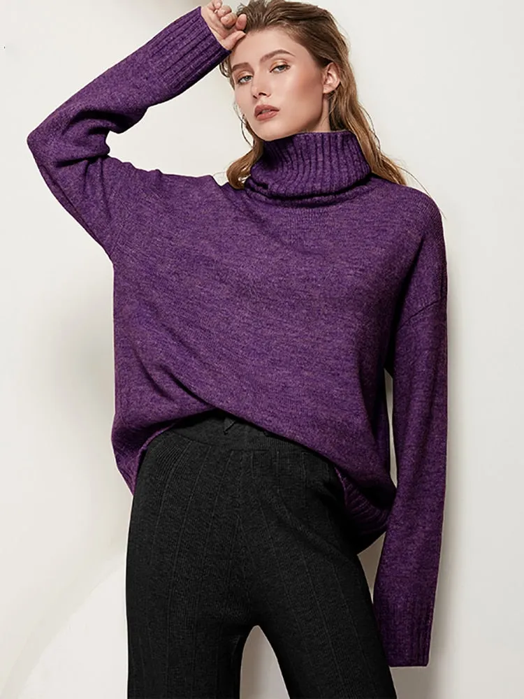 Womens Knitted Wool Turtleneck Sweater