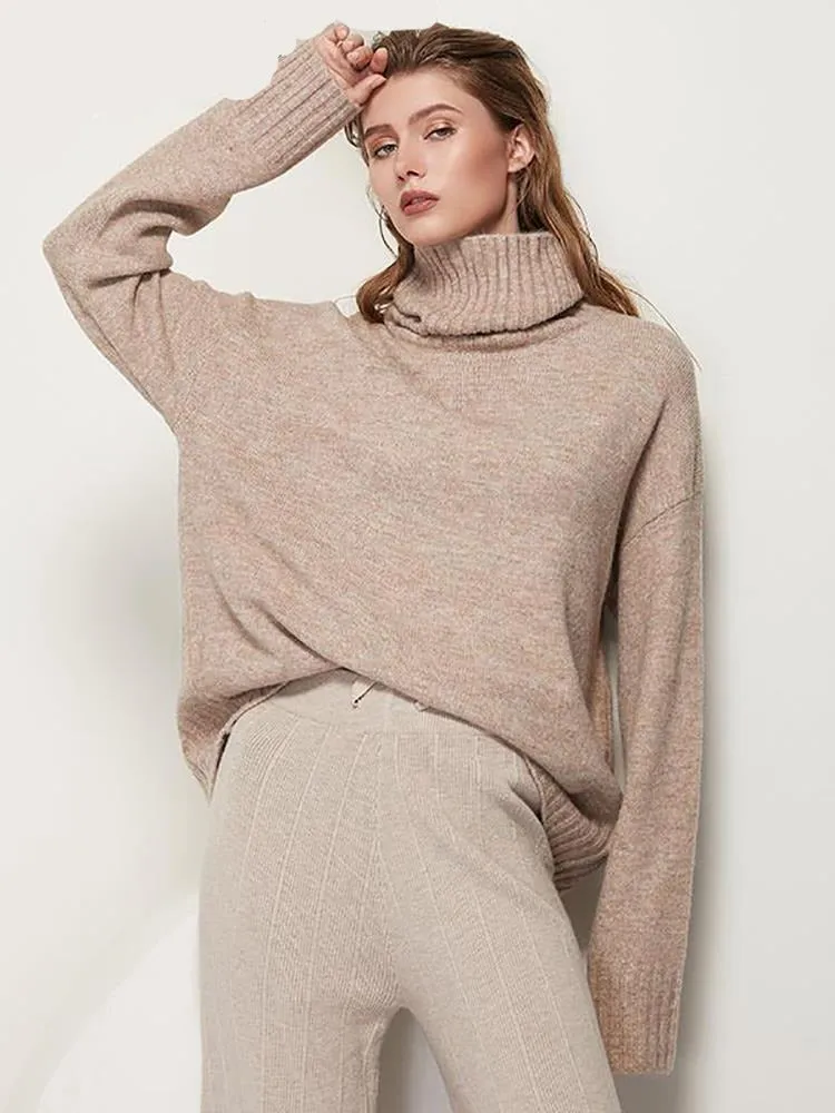 Womens Knitted Wool Turtleneck Sweater