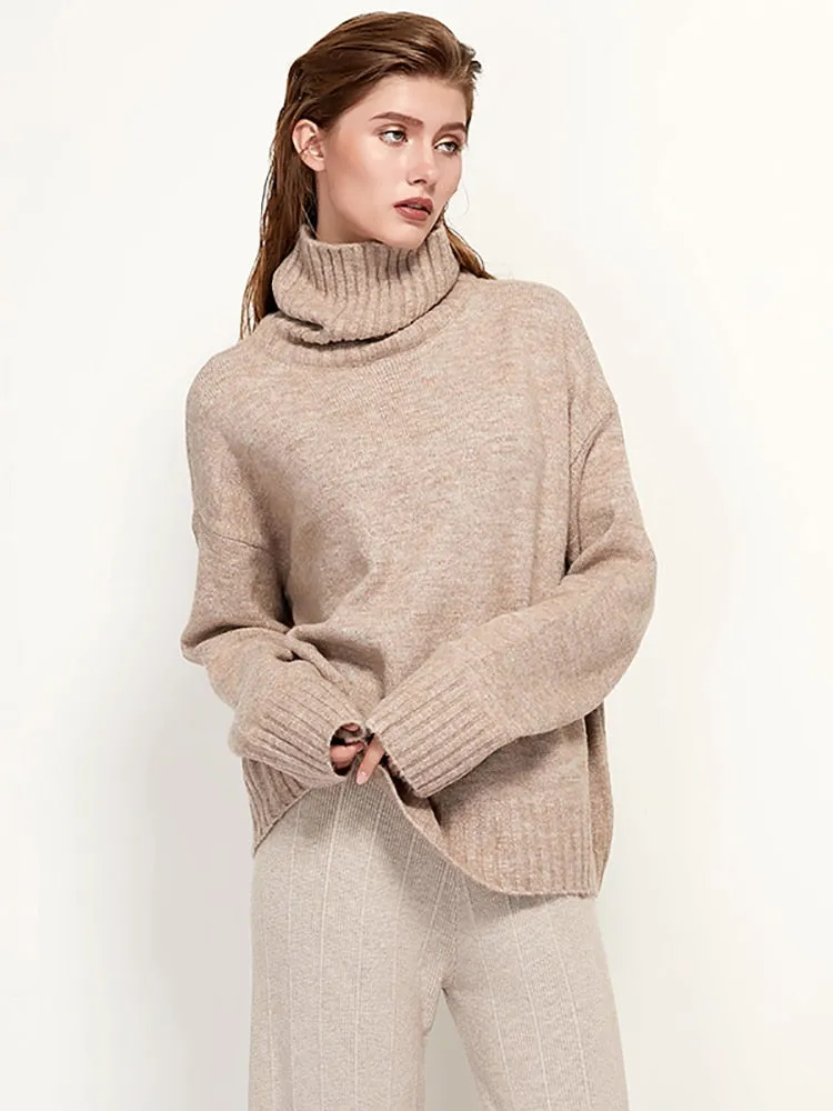 Womens Knitted Wool Turtleneck Sweater