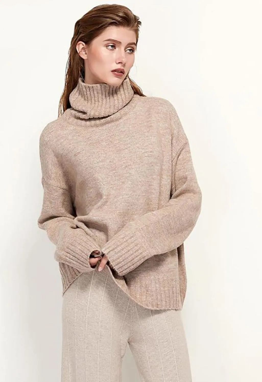 Womens Knitted Wool Turtleneck Sweater