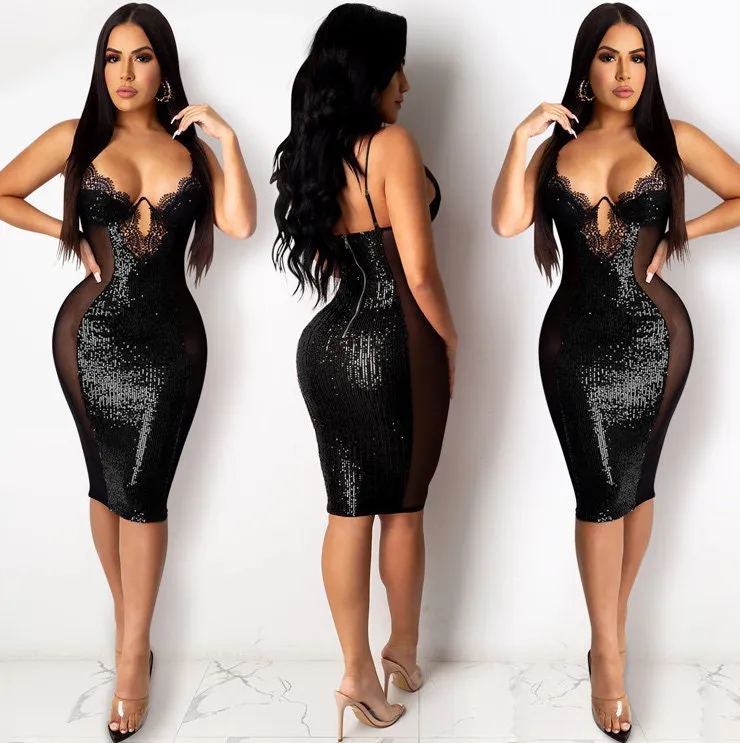 Womens Lace Dress | Sexy Lace Dress | Sequin Dress | Womens Bodycon Dress