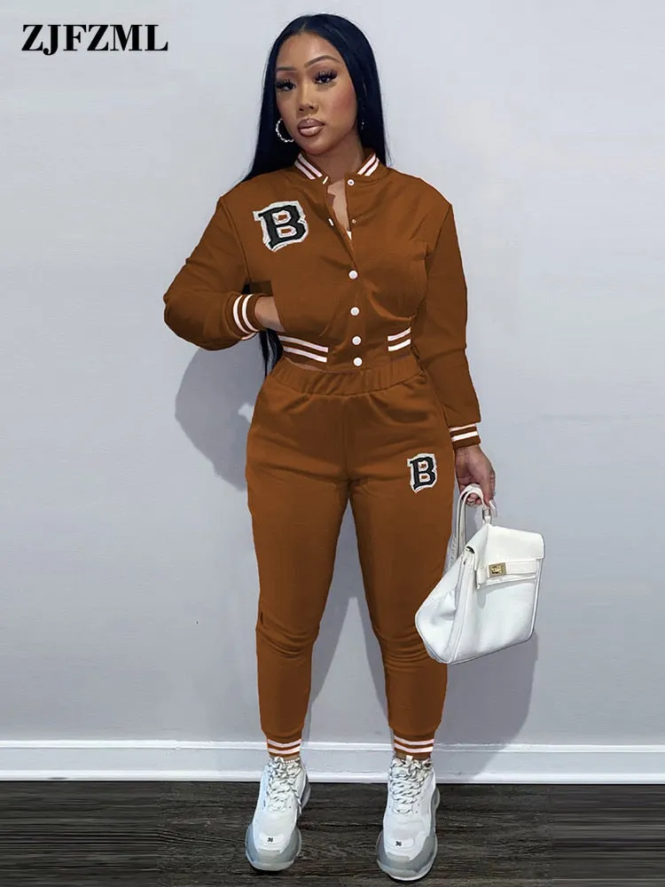 Women's Moto & Biker Letter Print  Jogging Suit