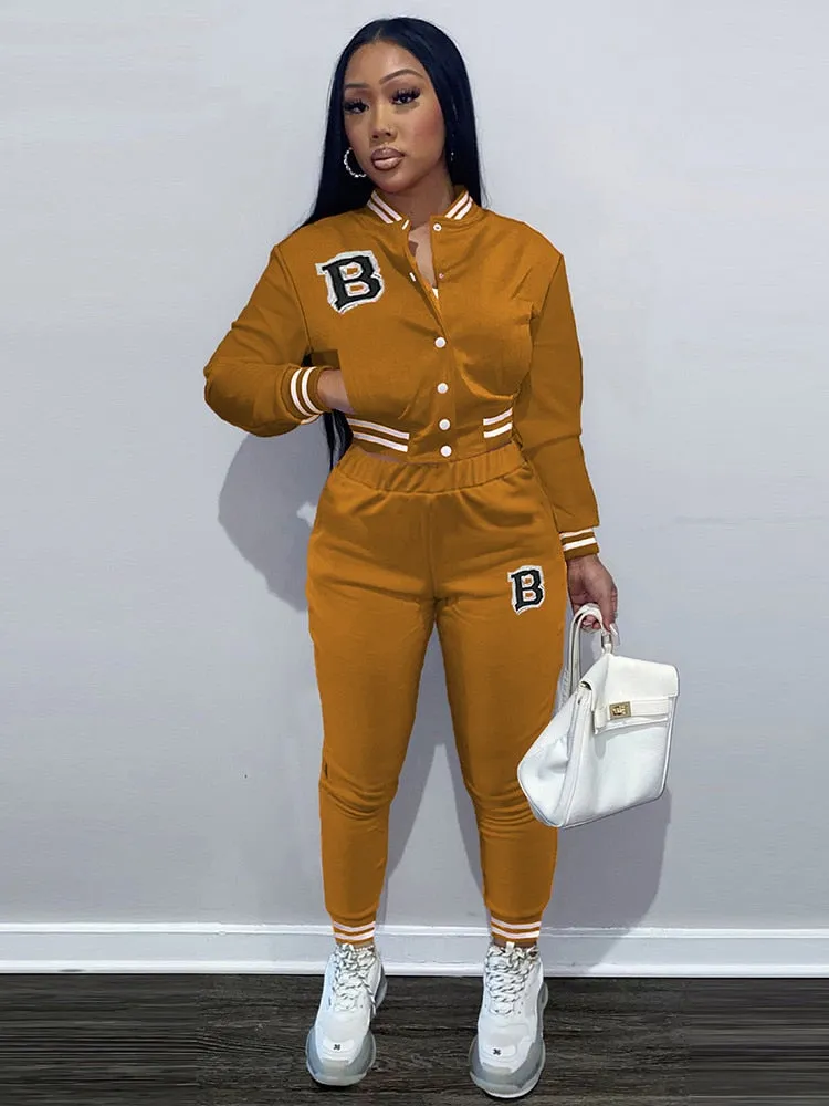 Women's Moto & Biker Letter Print  Jogging Suit