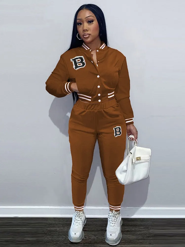 Women's Moto & Biker Letter Print  Jogging Suit