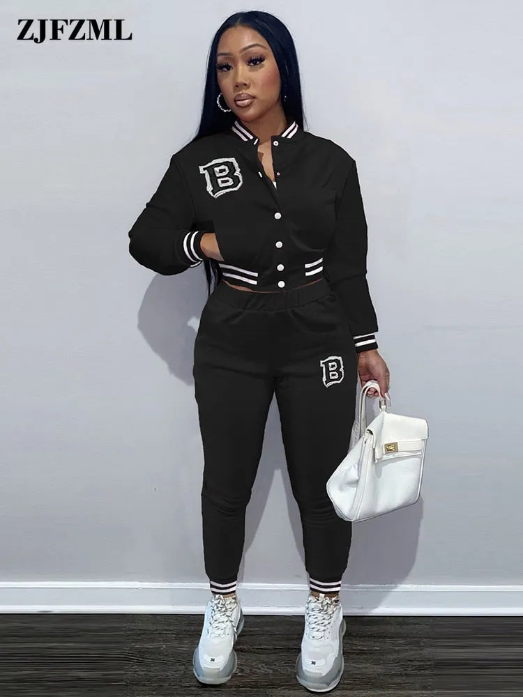 Women's Moto & Biker Letter Print  Jogging Suit