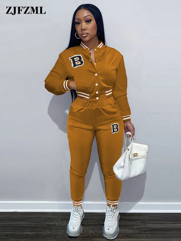 Women's Moto & Biker Letter Print  Jogging Suit