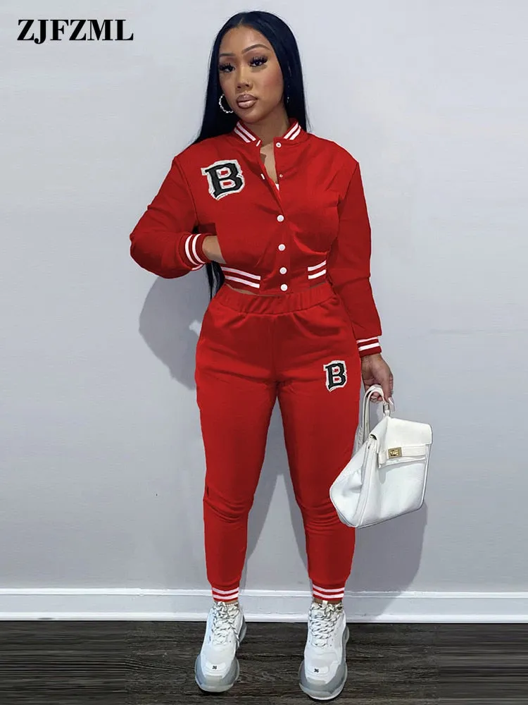 Women's Moto & Biker Letter Print  Jogging Suit