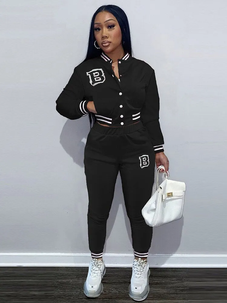 Women's Moto & Biker Letter Print  Jogging Suit