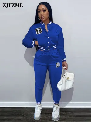 Women's Moto & Biker Letter Print  Jogging Suit