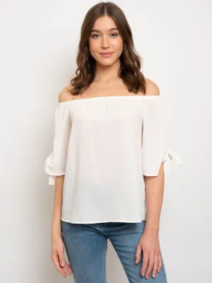 WOMENS OFF SHOULDER SLEEVE TIE TOP