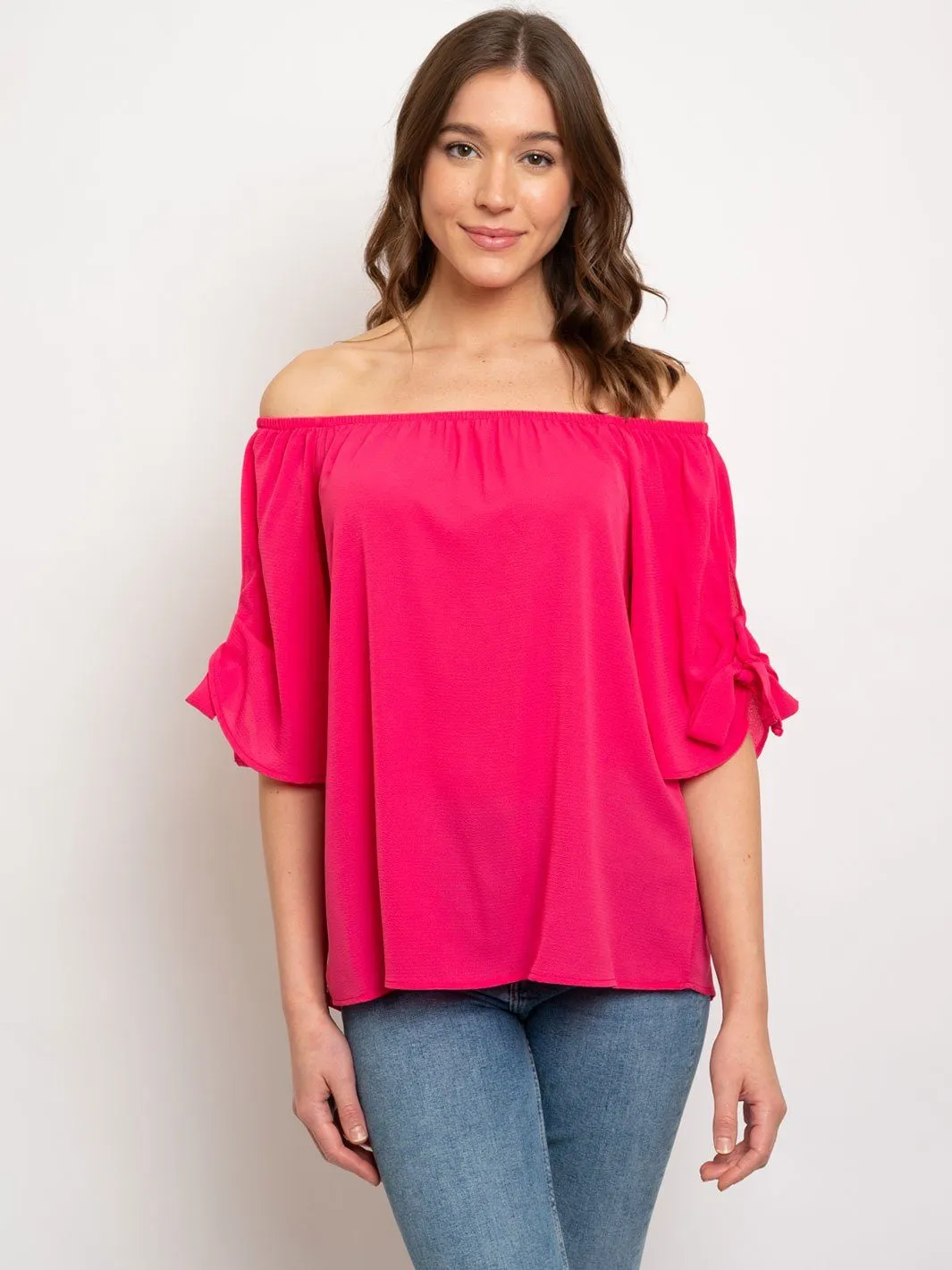 WOMENS OFF SHOULDER SLEEVE TIE TOP