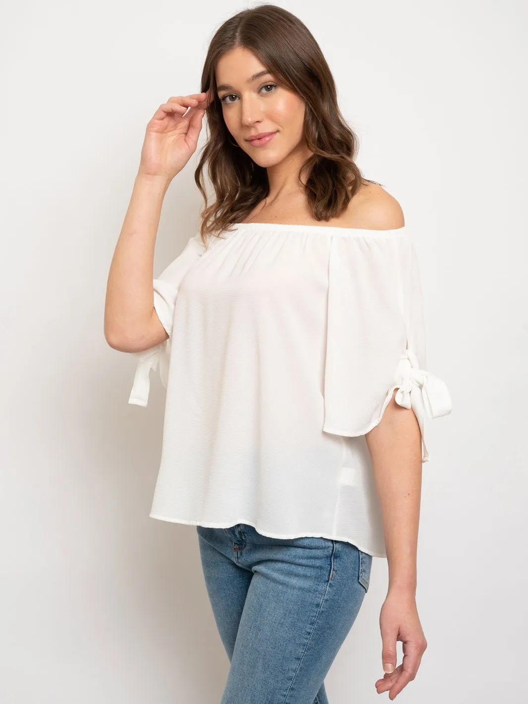 WOMENS OFF SHOULDER SLEEVE TIE TOP