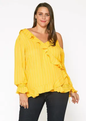 Women's Plus Size Asymmetrical Shoulder Ruffle Blouse
