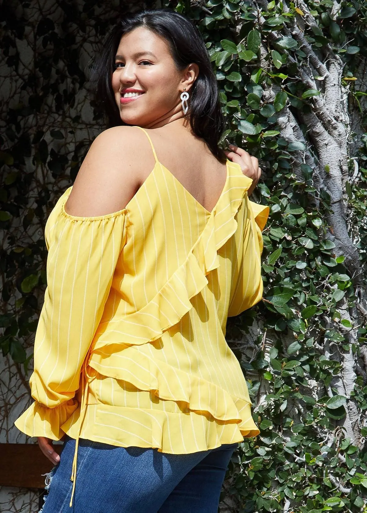 Women's Plus Size Asymmetrical Shoulder Ruffle Blouse