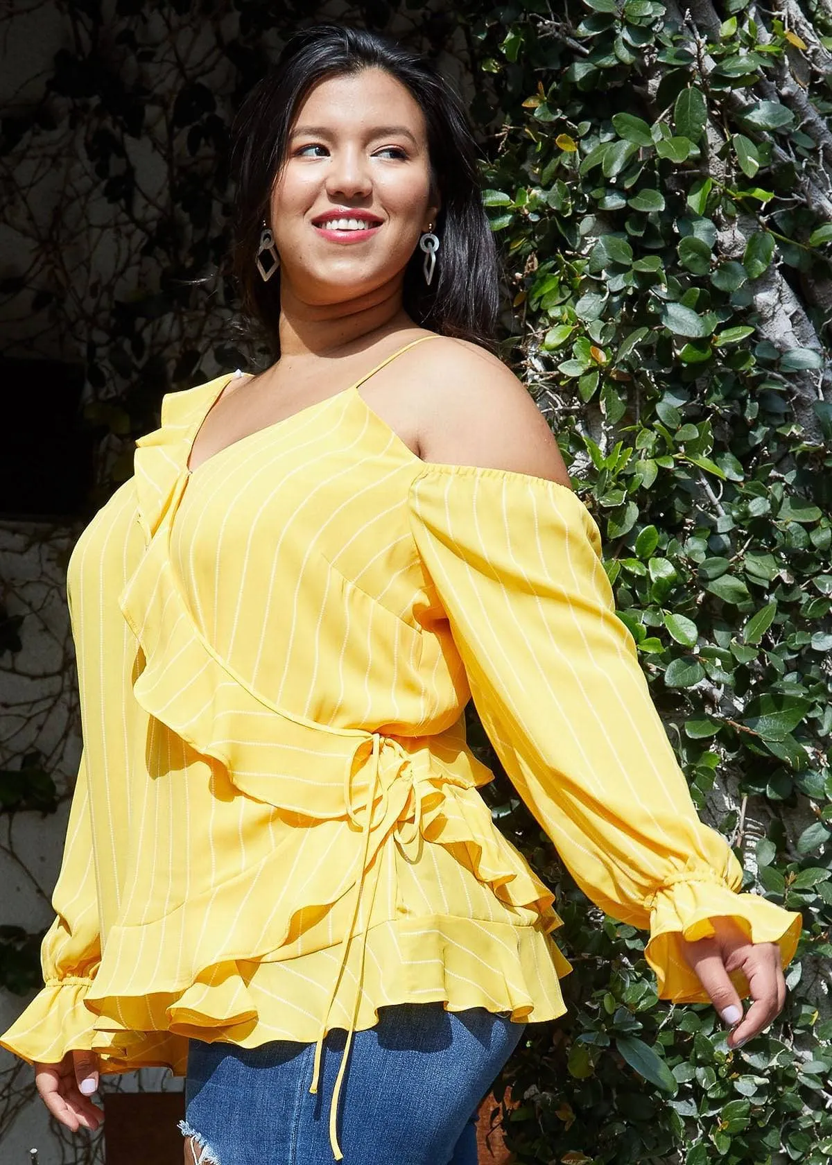 Women's Plus Size Asymmetrical Shoulder Ruffle Blouse