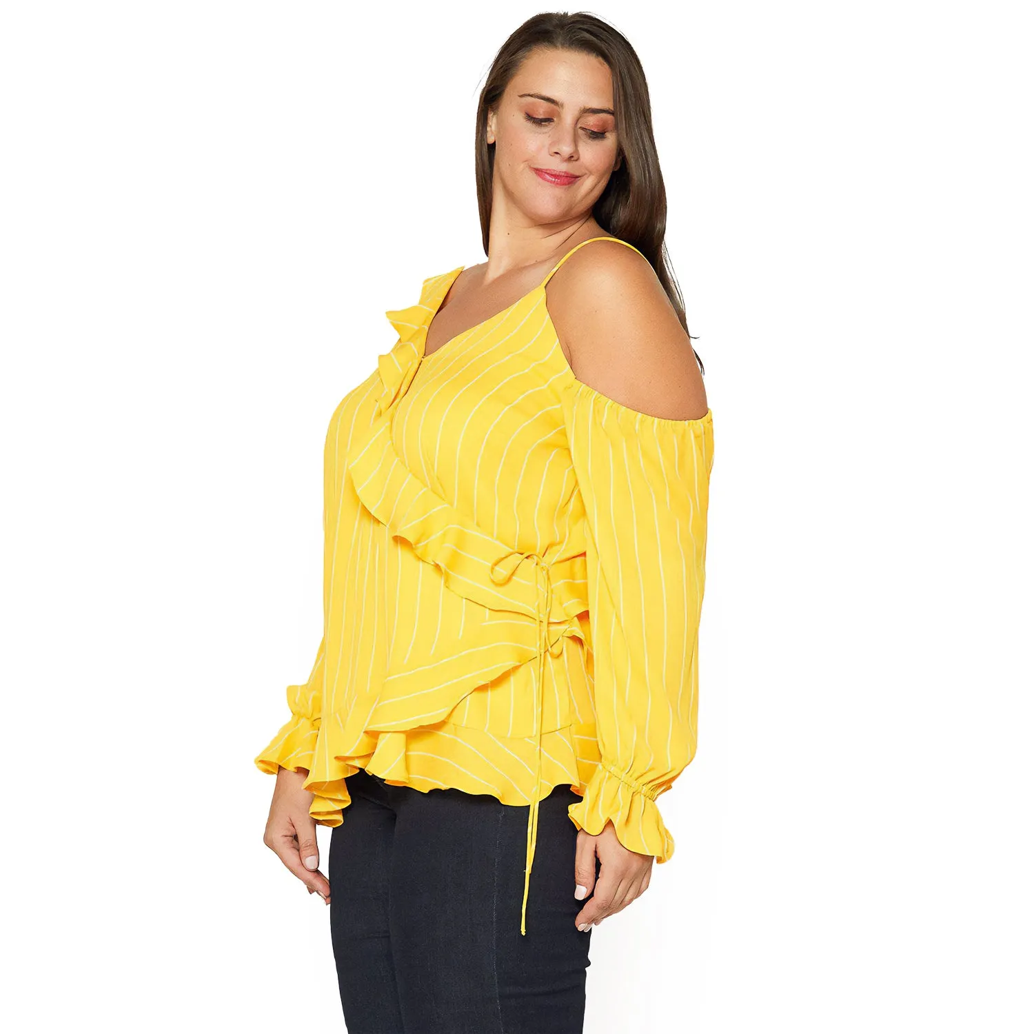 Women's Plus Size Asymmetrical Shoulder Ruffle Blouse