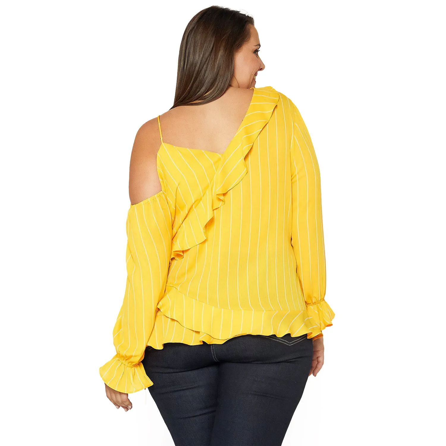 Women's Plus Size Asymmetrical Shoulder Ruffle Blouse