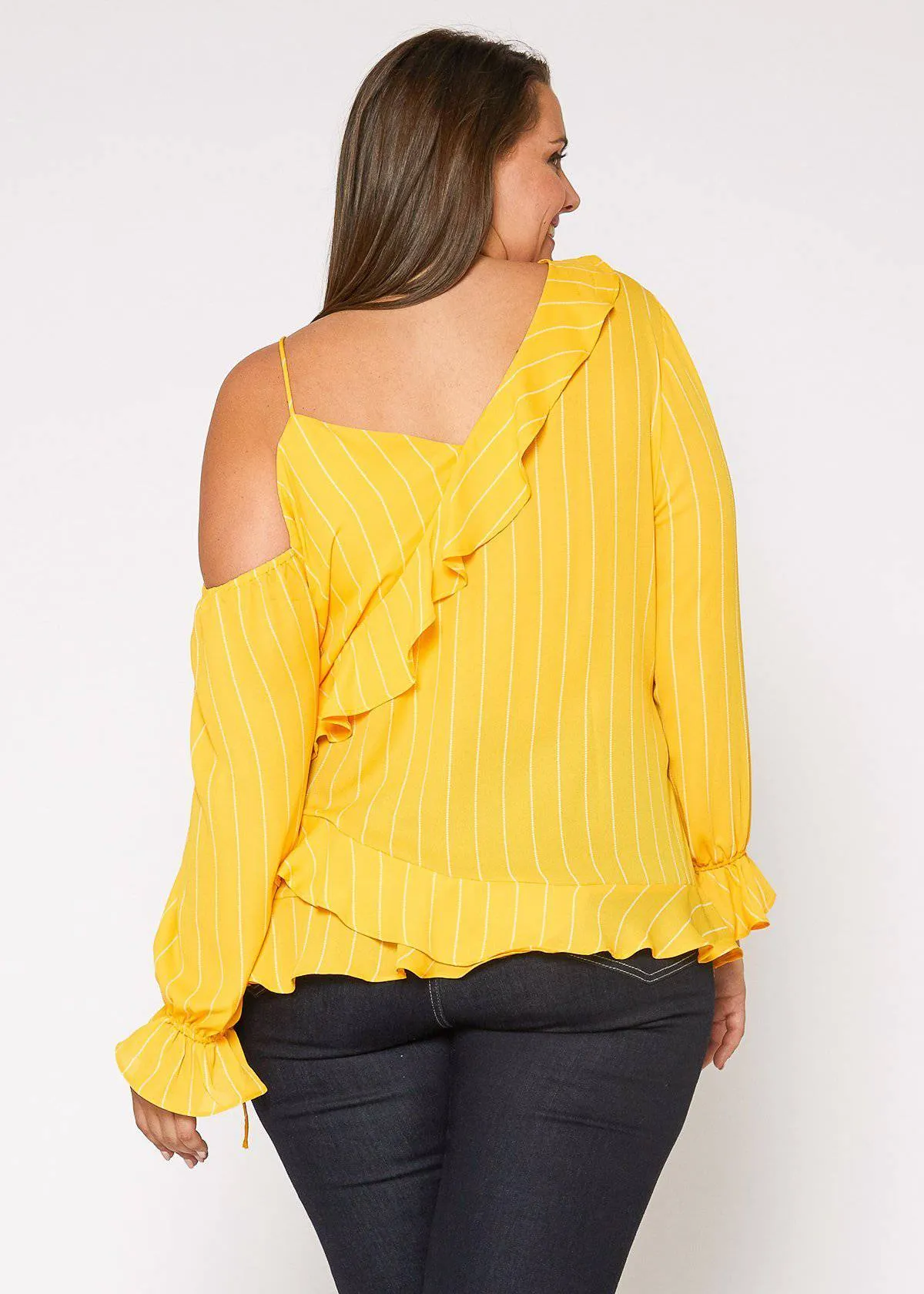 Women's Plus Size Asymmetrical Shoulder Ruffle Blouse