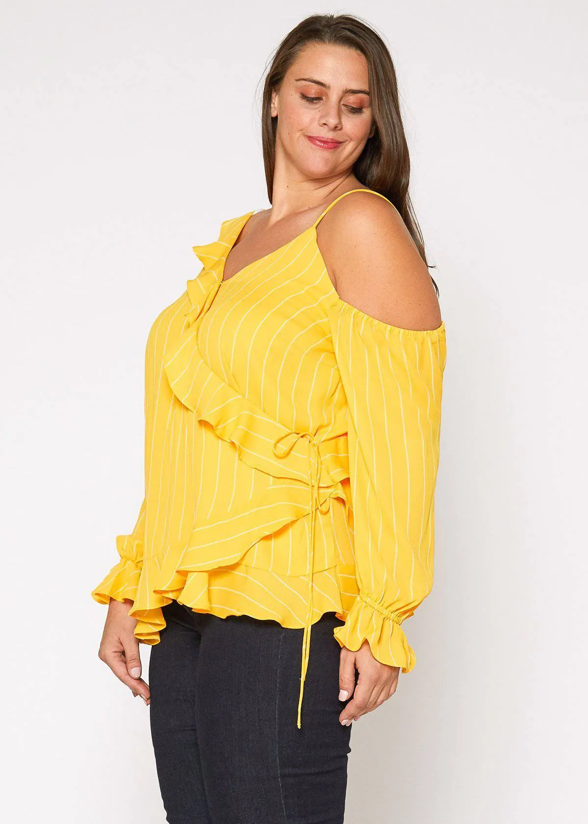 Women's Plus Size Asymmetrical Shoulder Ruffle Blouse