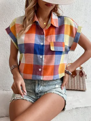 Women's Summer Casual Plaid Batwing Sleeve Shirt