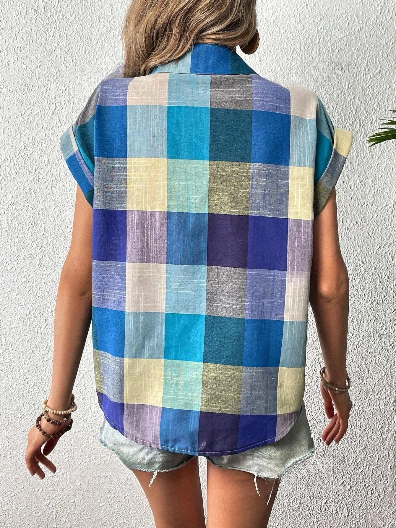Women's Summer Casual Plaid Batwing Sleeve Shirt