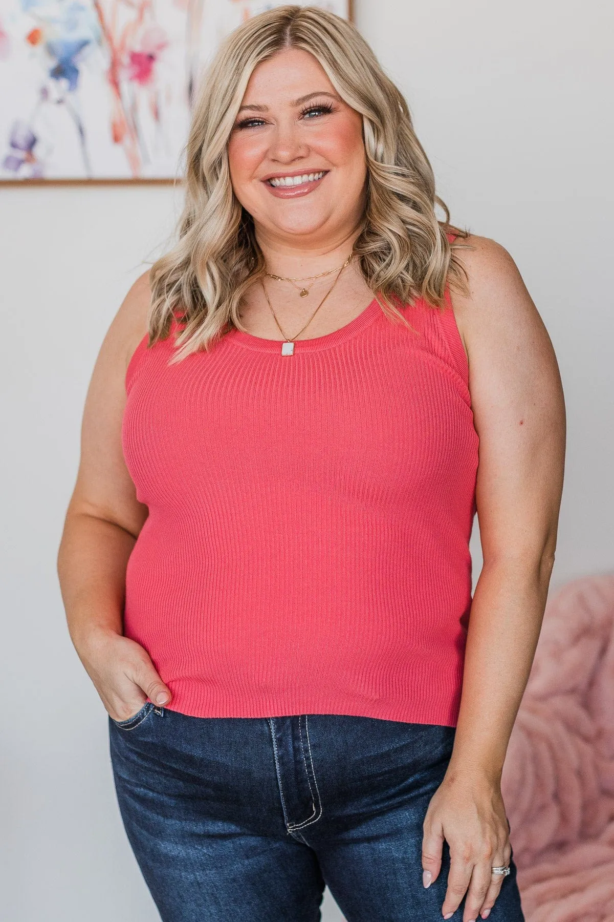Worth A Shot Ribbed Knit Tank Top- Coral