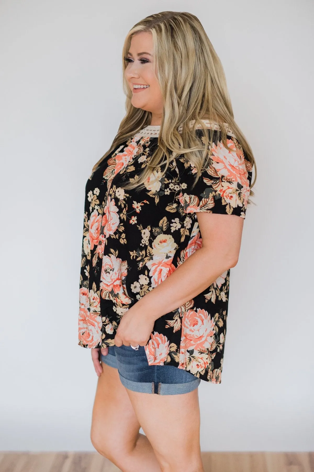 Woven Into Perfection Off the Shoulder Floral Top- Black