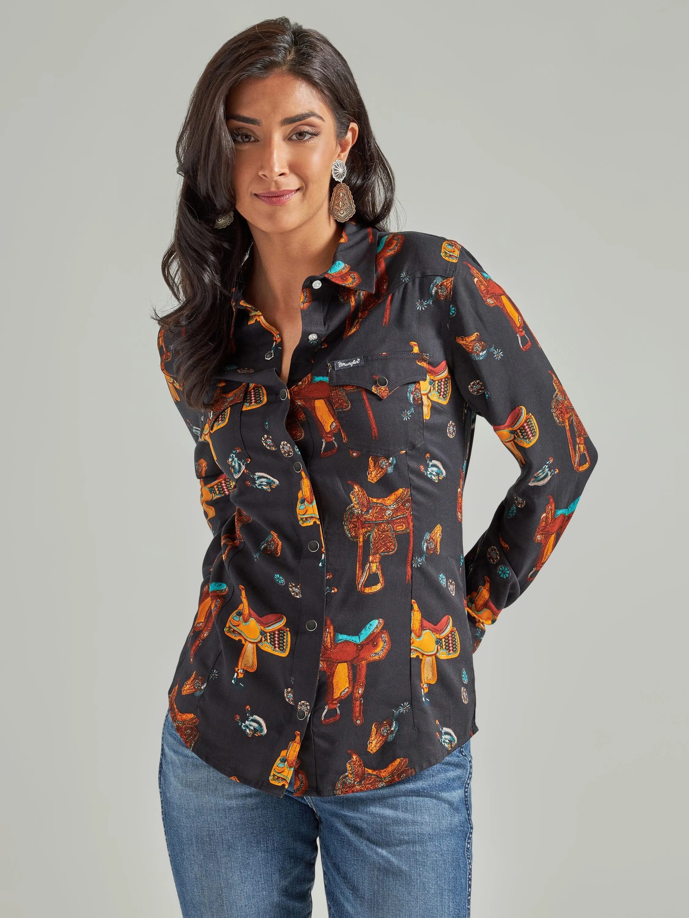 Wrangler Women's Retro Black Saddle Up Western Snap Shirt