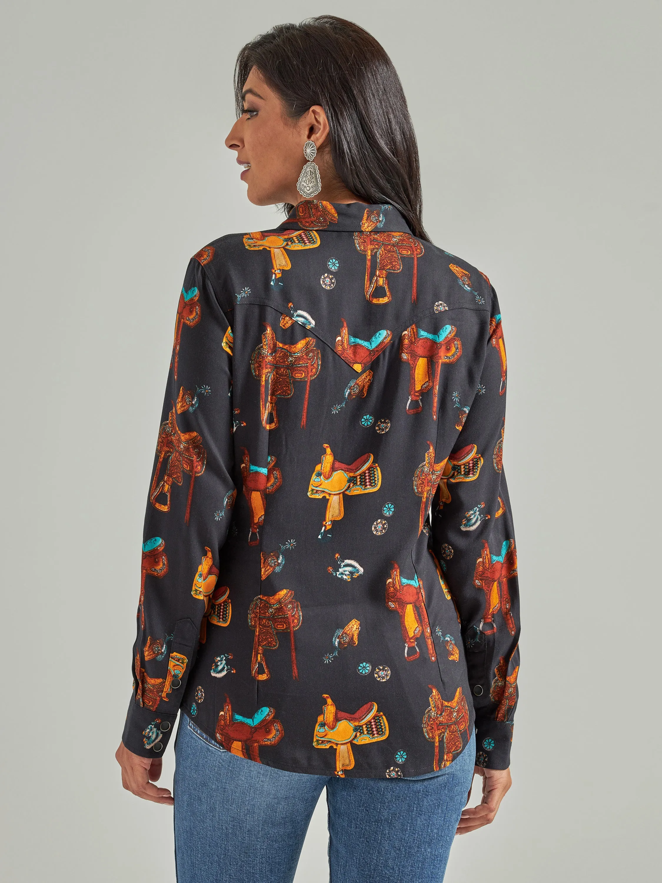 Wrangler Women's Retro Black Saddle Up Western Snap Shirt