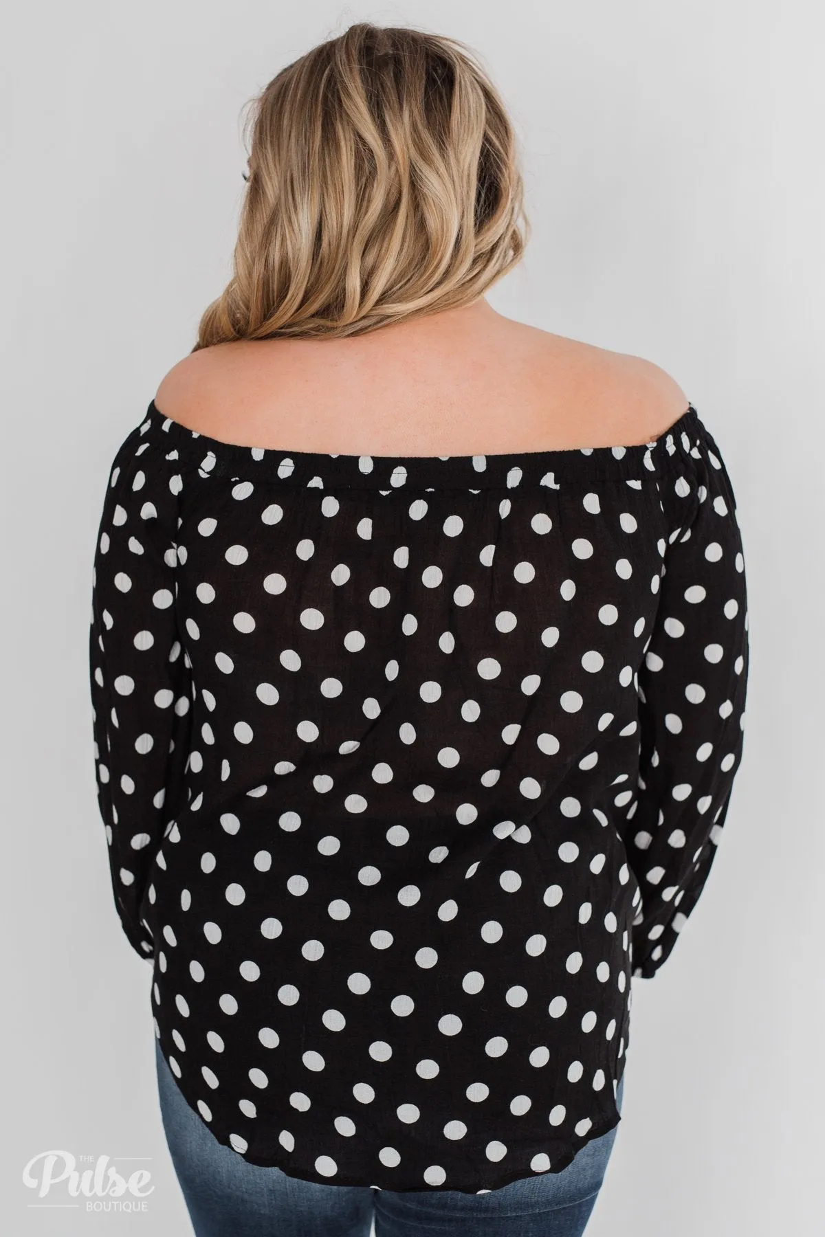 Wrapped Up In Polka Dots Off The Shoulder Blouse- Black