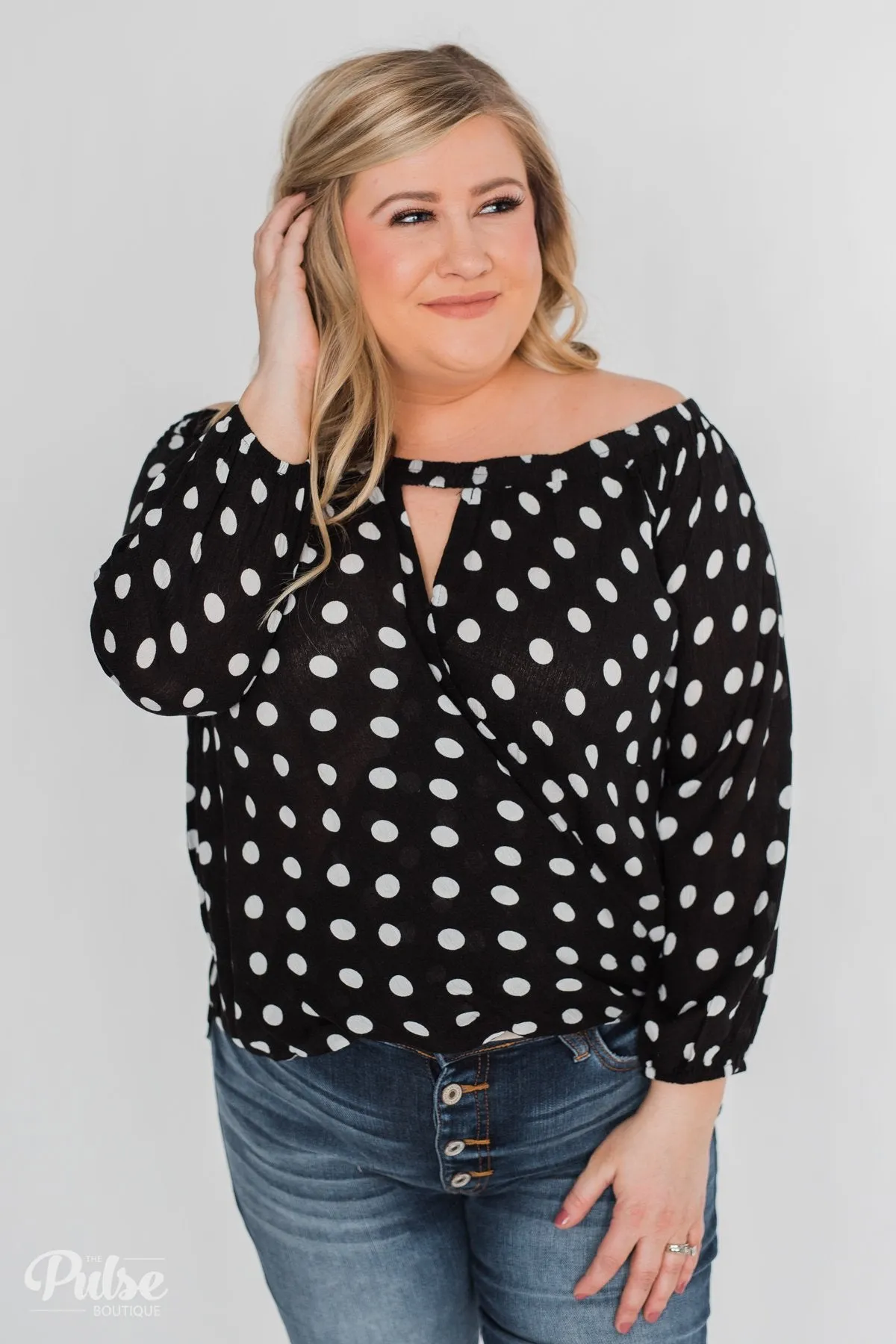 Wrapped Up In Polka Dots Off The Shoulder Blouse- Black