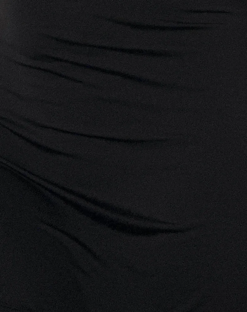 Xeenia One Shoulder Mini Dress in Slinky Black