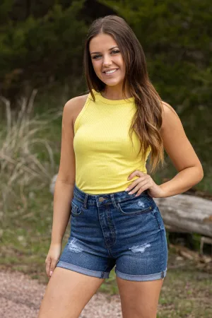 Yellow Ribbed Fitted Tank Top