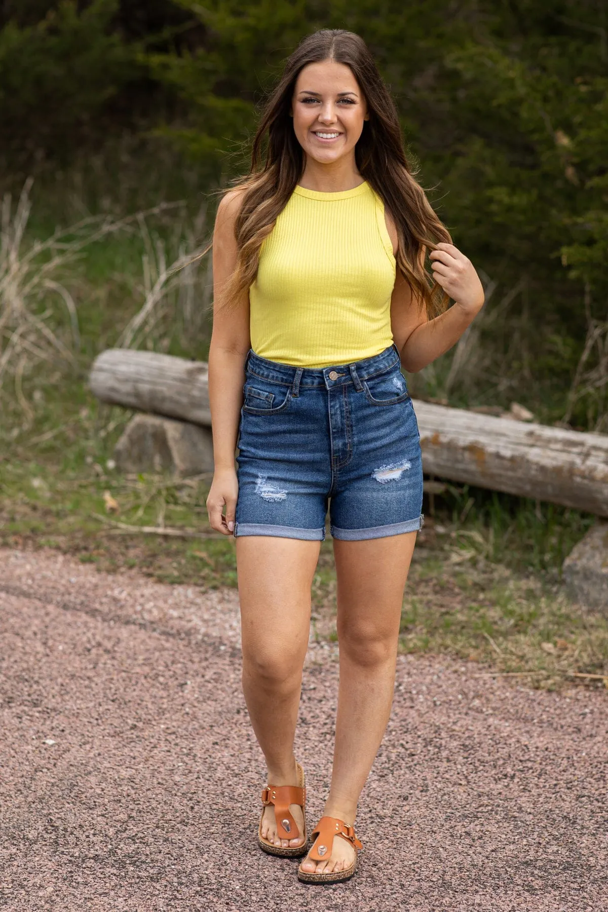 Yellow Ribbed Fitted Tank Top