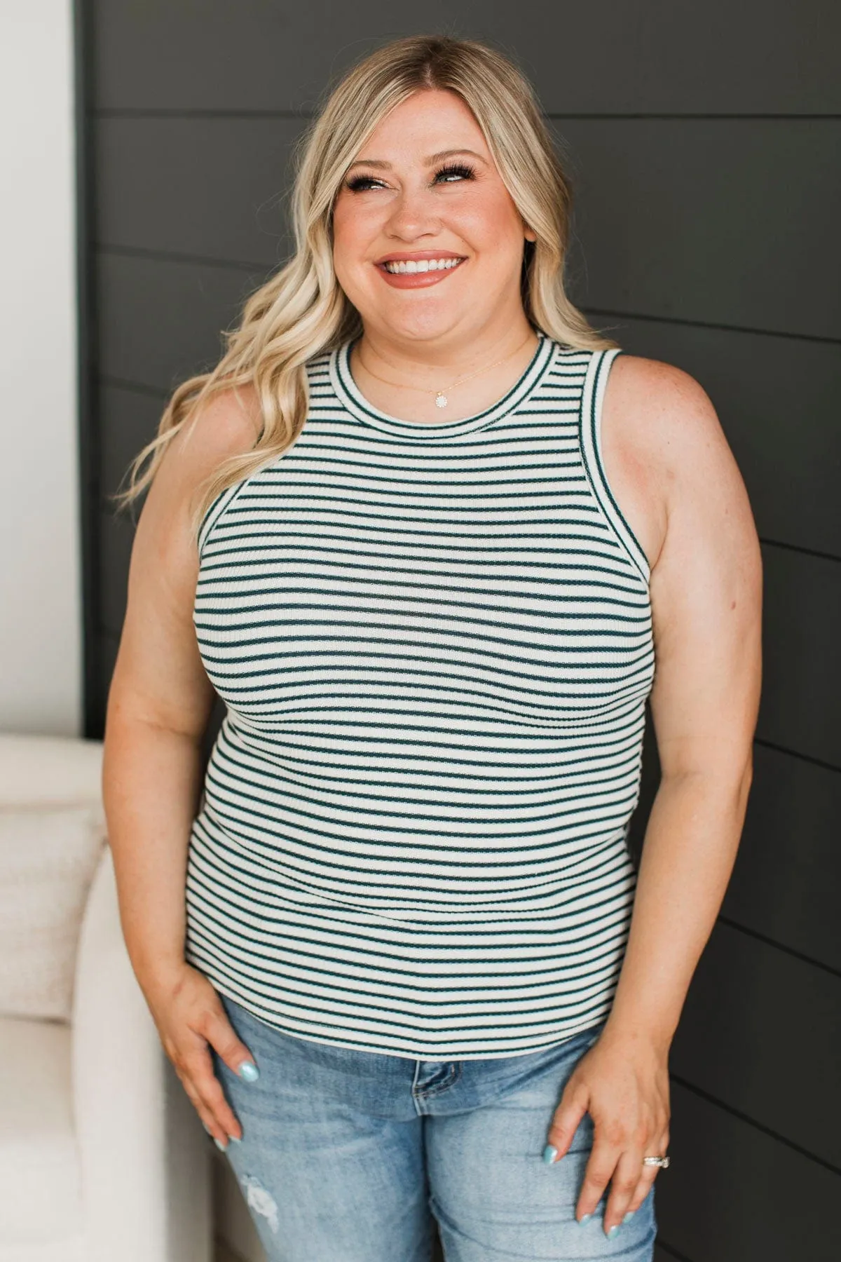 Your Every Wish Striped Tank Top- Ivory & Jade