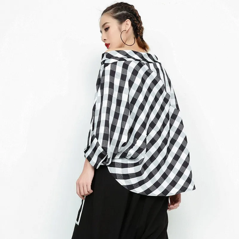 Yuki Checkered Slash Neck Blouse