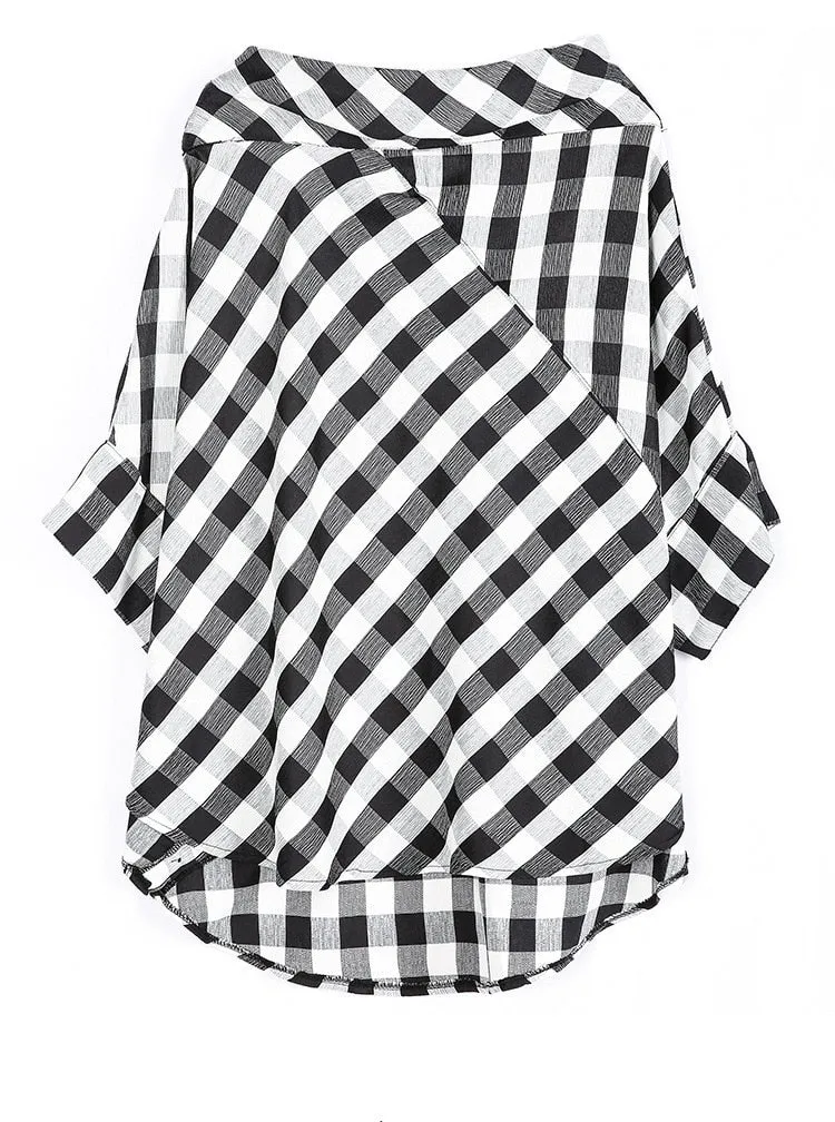 Yuki Checkered Slash Neck Blouse