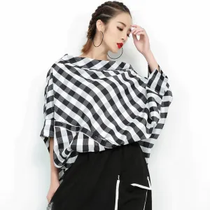 Yuki Checkered Slash Neck Blouse