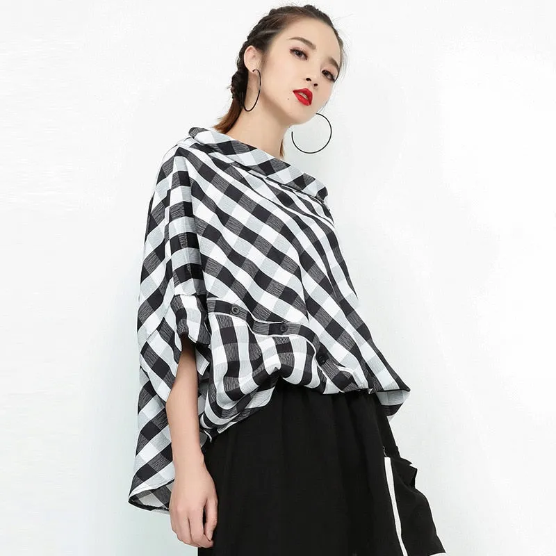 Yuki Checkered Slash Neck Blouse